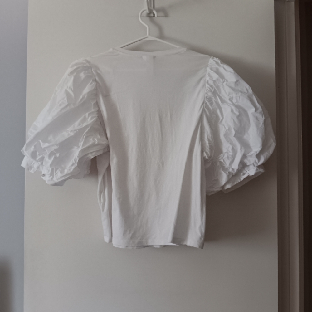 JOHANNA ORTIZ x H&M White Cotton Balloon Puff Sleeve Tee M - Picture 3 of 6